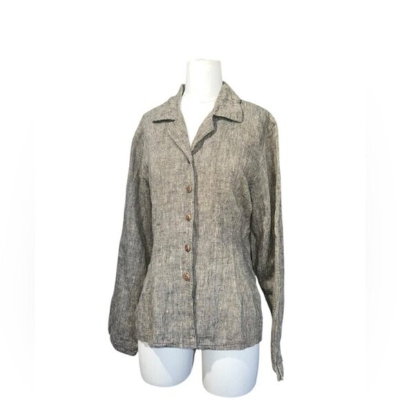 Vintage Jeanne Engelhart FLAX 100% Linen Top w collar + button down Blazer - Picture 1 of 4